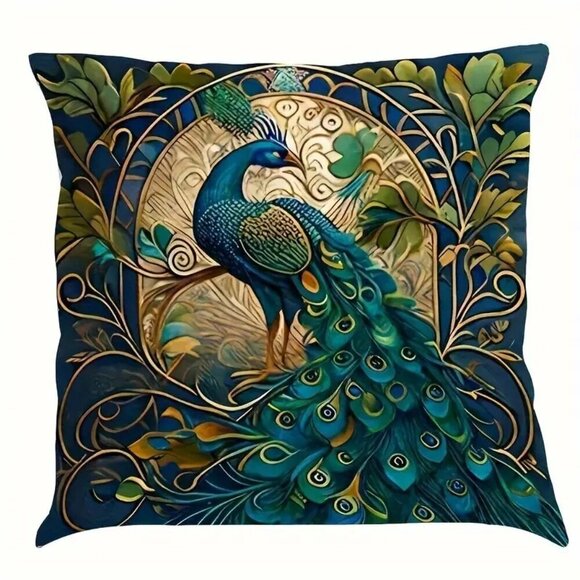 4-Pack Woven Peacock Throw Pillow Covers 18x18 Inch - Picture 3 of 5